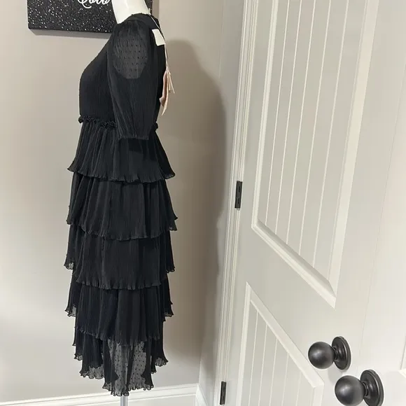 Tuckernuck ENGLISH FACTORY Dotted Mixed Media Tiered Dress Black Sz XS NEW