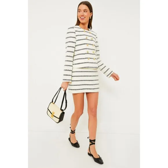 Tuckernuck Navy Stripe Marais Jacket Gold Button Open Front Nautical Blazer
