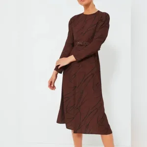 Tuckernuck Twombly bex belted midi dress Ladies size medium Brown swirl