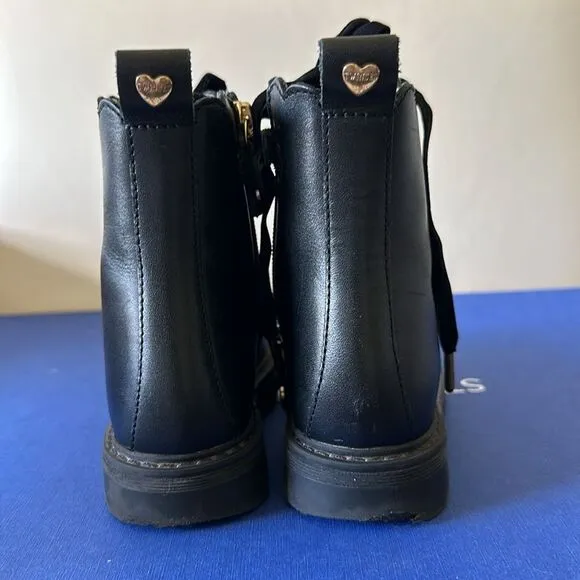 Twinset scalloped leather combat boots with velvet laces for toddlers
