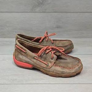 Twisted X Kids Girls SMUYDM09 Brown Leather Boat Moccasin Driving Shoes Sz 3.5M