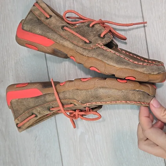 Twisted X Kids Girls SMUYDM09 Brown Leather Boat Moccasin Driving Shoes Sz 3.5M