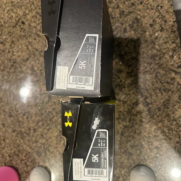 Two Pairs Under Armour Curry Baby Basketball Shoes size 5 white and confetti