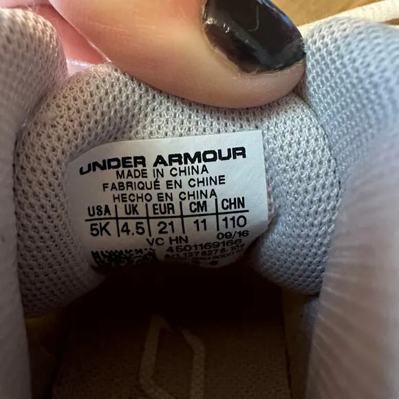 Two Pairs Under Armour Curry Baby Basketball Shoes size 5 white and confetti