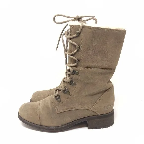 UGG Australia Gradin Lace Up Convertible Chestnut Suede Boots Size 7.5 Fold Over
