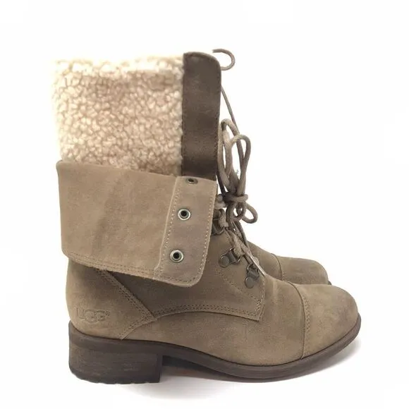 UGG Australia Gradin Lace Up Convertible Chestnut Suede Boots Size 7.5 Fold Over