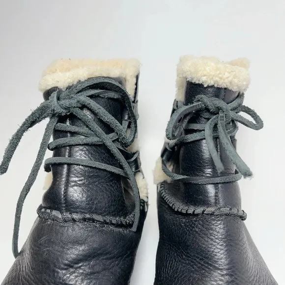UGG Black Caspia Lace Up Leather Boots