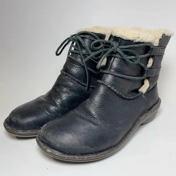 UGG Black Caspia Lace Up Leather Boots