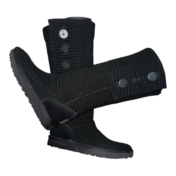 UGG Black Moccasins with Cozy Knit Texture