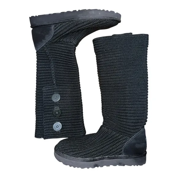 UGG Black Moccasins with Cozy Knit Texture