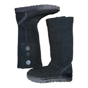 UGG Black Moccasins with Cozy Knit Texture