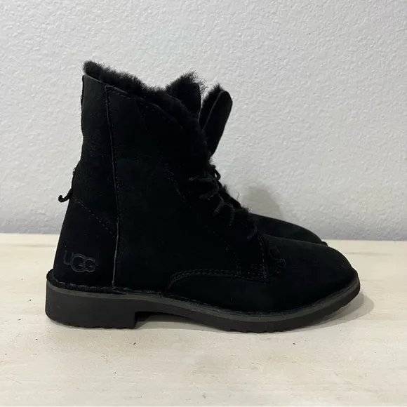 Ugg Black Suede Quincy Lace Up Boots