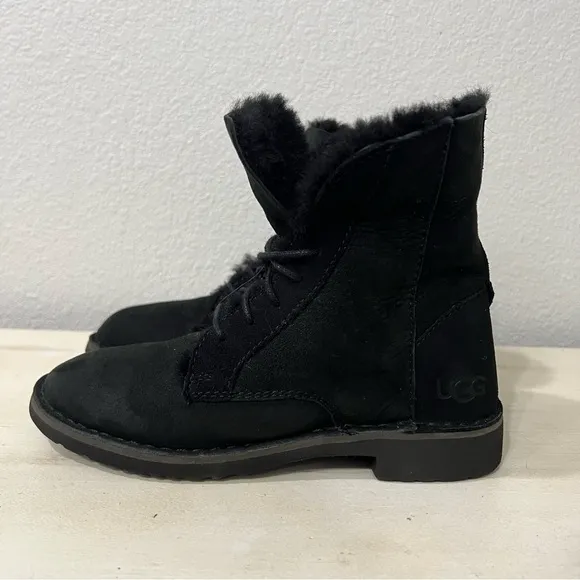 Ugg Black Suede Quincy Lace Up Boots