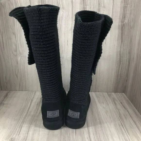Ugg Boots Womens 10 Cardy Classic Knit Black Winter