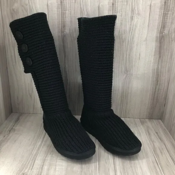Ugg Boots Womens 10 Cardy Classic Knit Black Winter