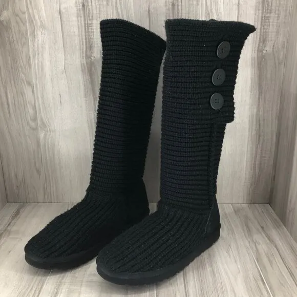 Ugg Boots Womens 10 Cardy Classic Knit Black Winter