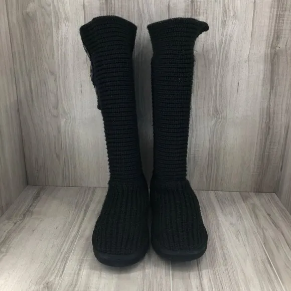 Ugg Boots Womens 10 Cardy Classic Knit Black Winter