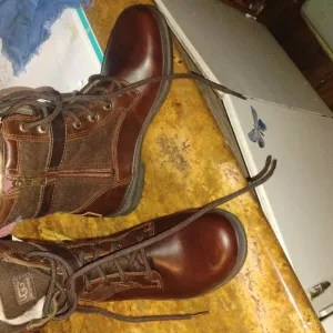UGG Brown Leather Lace-Up Boots