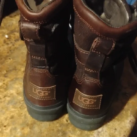 UGG Brown Leather Lace-Up Boots