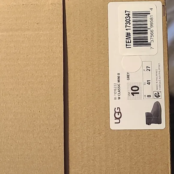 UGG Classic mini ii boot, gray, size 10, new in box