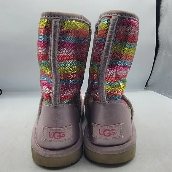 UGG Classic Short II Girls 3 Mural Rainbow Sequin Boots Lined Comfort Casual