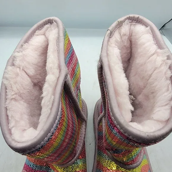 UGG Classic Short II Girls 3 Mural Rainbow Sequin Boots Lined Comfort Casual