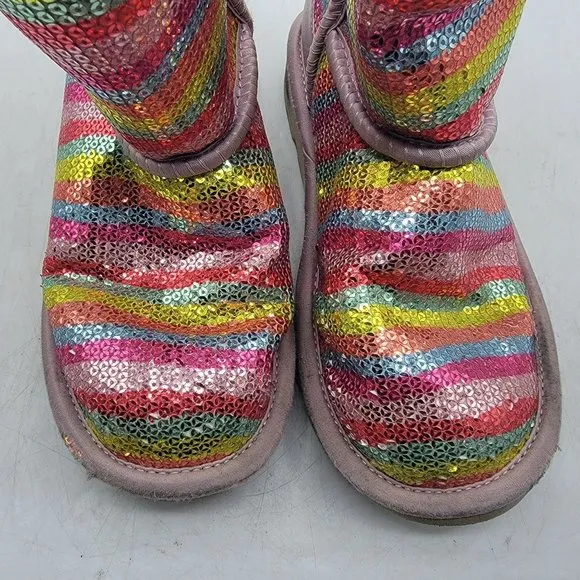 UGG Classic Short II Girls 3 Mural Rainbow Sequin Boots Lined Comfort Casual