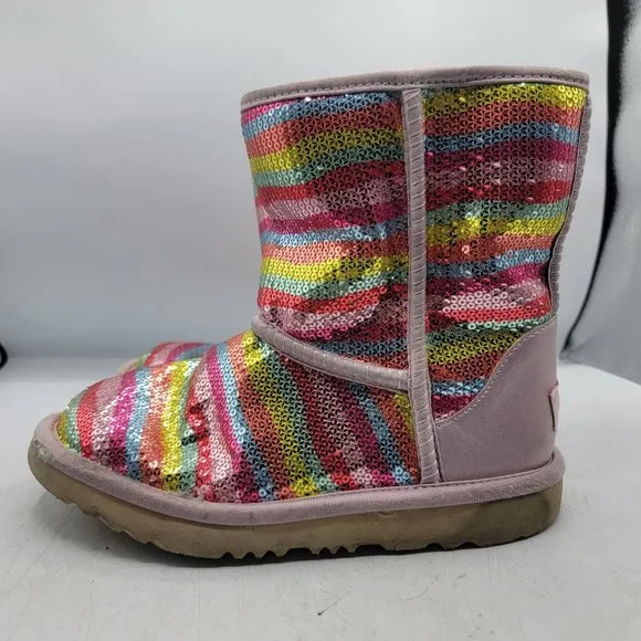 UGG Classic Short II Girls 3 Mural Rainbow Sequin Boots Lined Comfort Casual