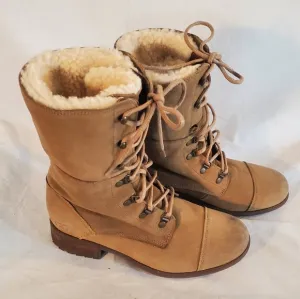 UGG Combat Boots Women’s 9 Gradin Chestnut Suede Lace Up Fold Down Wool Lined