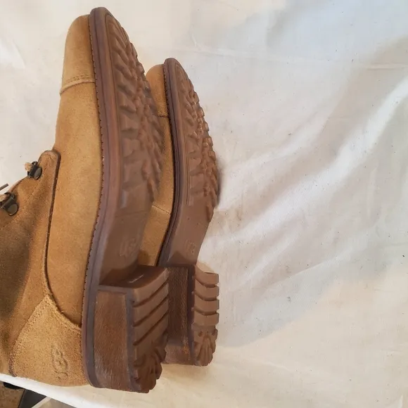 UGG Combat Boots Women’s 9 Gradin Chestnut Suede Lace Up Fold Down Wool Lined
