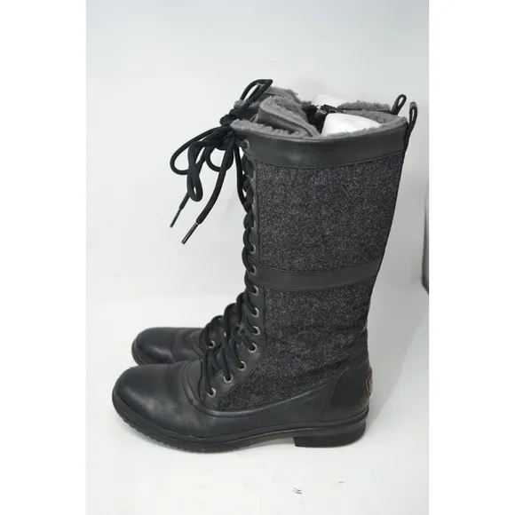 UGG Elvia Leather Women's Boots Sz US 8.5 Black Lined Lace-Up Snow Boots 1018473