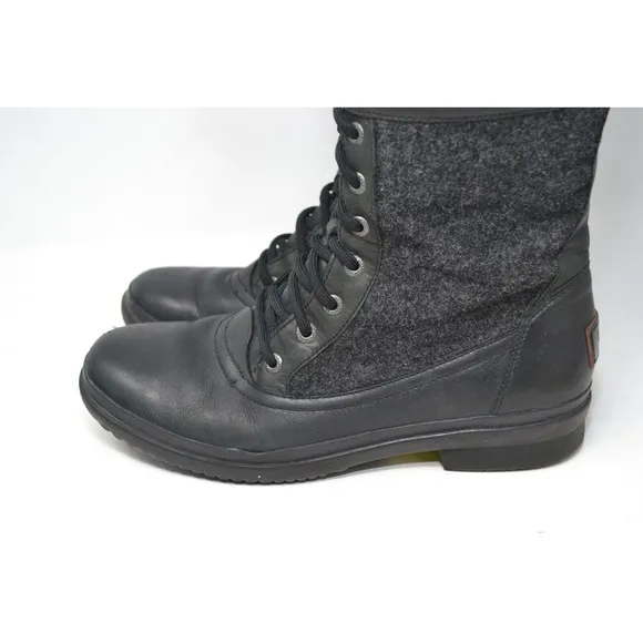 UGG Elvia Leather Women's Boots Sz US 8.5 Black Lined Lace-Up Snow Boots 1018473