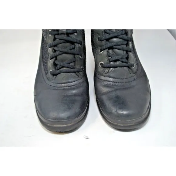 UGG Elvia Leather Women's Boots Sz US 8.5 Black Lined Lace-Up Snow Boots 1018473
