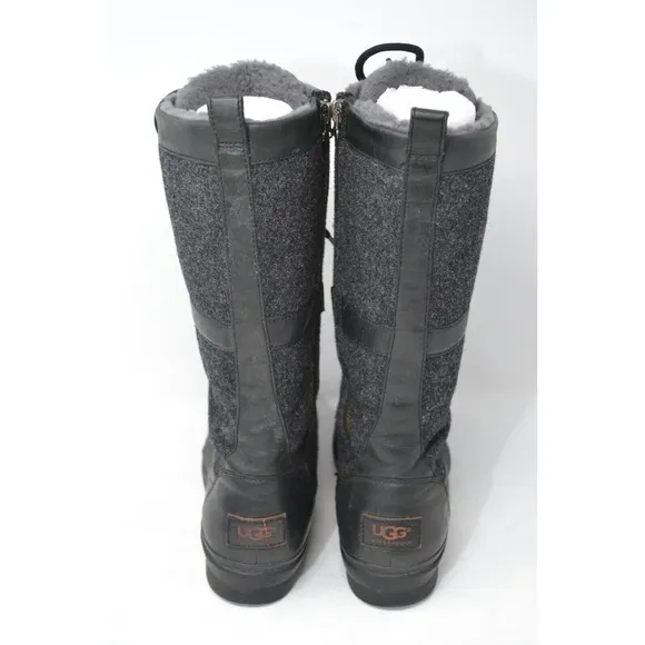 UGG Elvia Leather Women's Boots Sz US 8.5 Black Lined Lace-Up Snow Boots 1018473