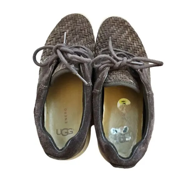 UGG ENERG Oxford Tread Lite Brown Woven Suede Lace Up Shoes Size 9