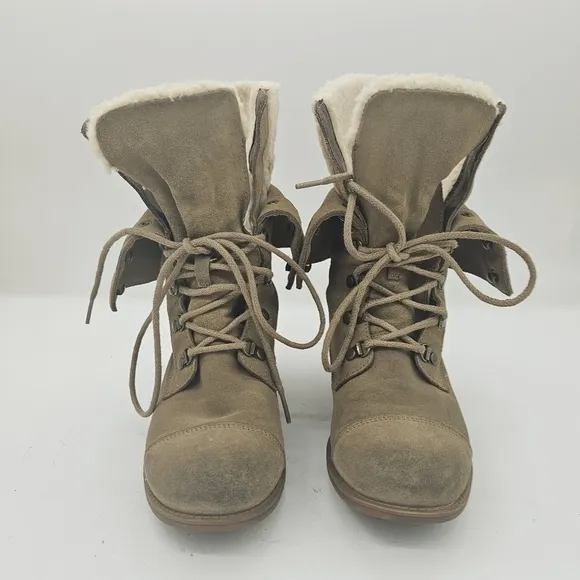 Ugg Gradin Womens Tan Suede Leather Lace Up Round Toe Stacked Heel Boots…