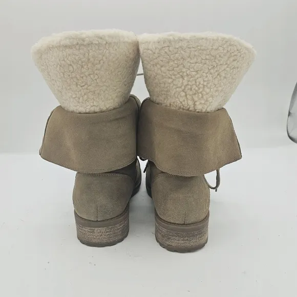 Ugg Gradin Womens Tan Suede Leather Lace Up Round Toe Stacked Heel Boots…