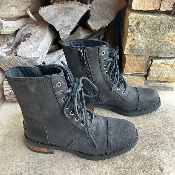 UGG Kilmer II black suede leather lace up boot w/ shearling lining Sz-7. F