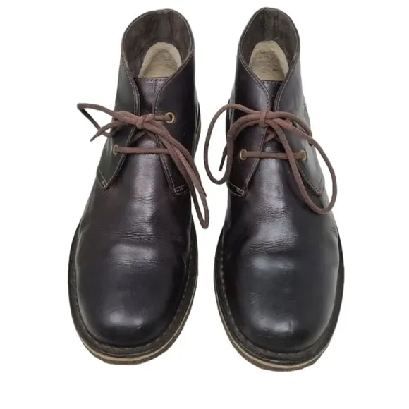 UGG LEIGHTON BROWN LEATHER CHUKKA LACE UP BOOTS SIZE 8