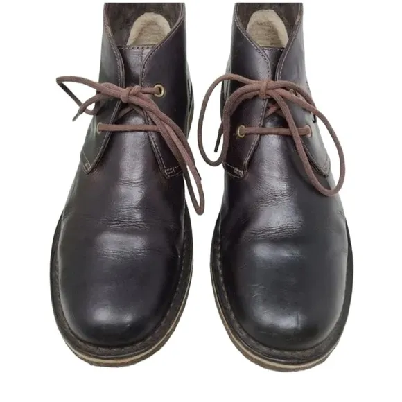 UGG LEIGHTON BROWN LEATHER CHUKKA LACE UP BOOTS SIZE 8