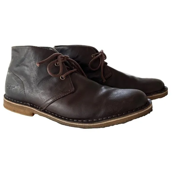 UGG LEIGHTON BROWN LEATHER CHUKKA LACE UP BOOTS SIZE 8