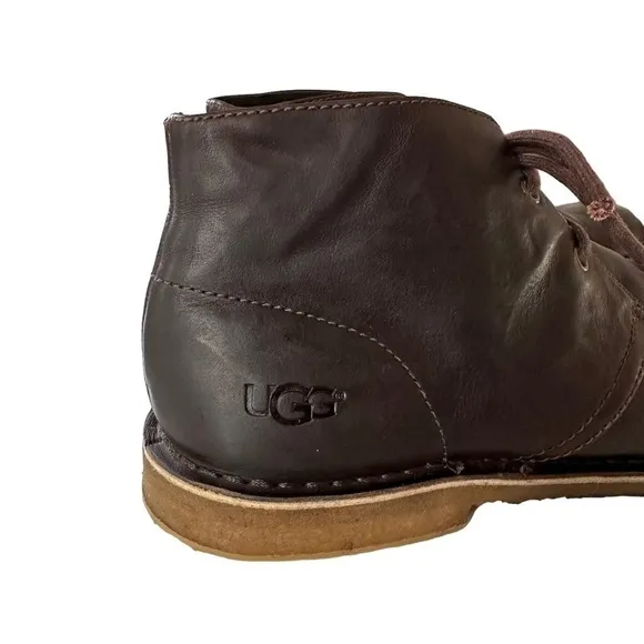 UGG LEIGHTON BROWN LEATHER CHUKKA LACE UP BOOTS SIZE 8