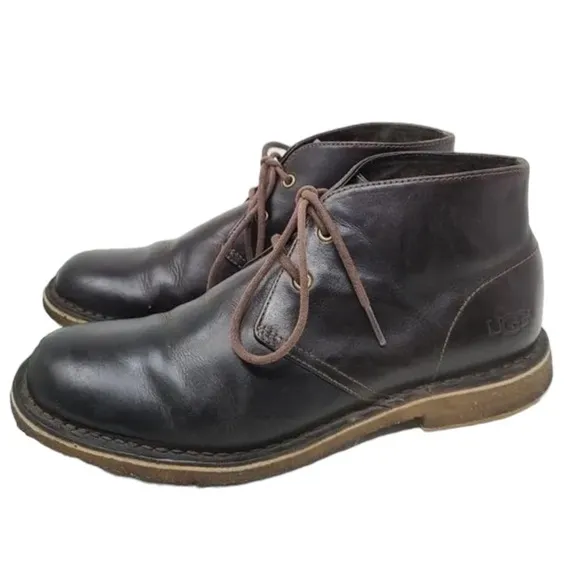 UGG LEIGHTON BROWN LEATHER CHUKKA LACE UP BOOTS SIZE 8