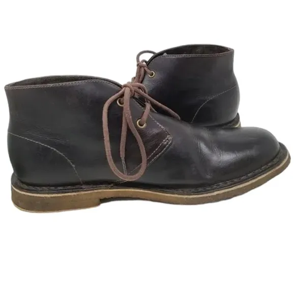 UGG LEIGHTON BROWN LEATHER CHUKKA LACE UP BOOTS SIZE 8