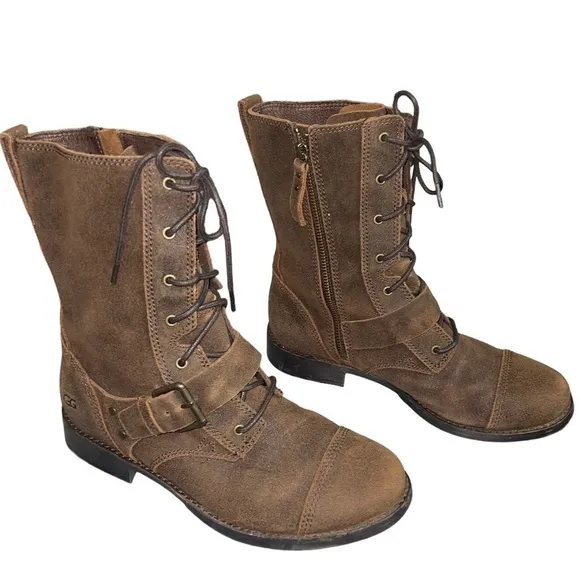 UGG Marela suede lace up combat boots in brown. Size 8 GUC