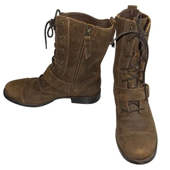 UGG Marela suede lace up combat boots in brown. Size 8 GUC