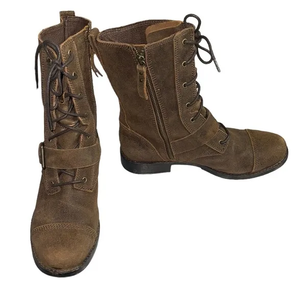 UGG Marela suede lace up combat boots in brown. Size 8 GUC