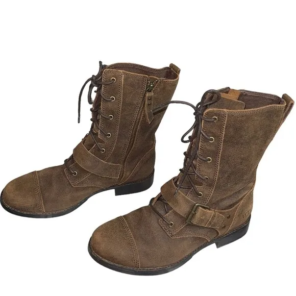 UGG Marela suede lace up combat boots in brown. Size 8 GUC