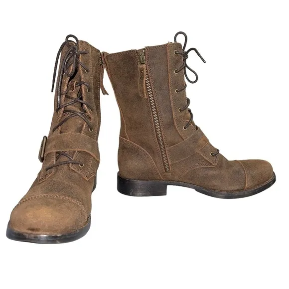 UGG Marela suede lace up combat boots in brown. Size 8 GUC