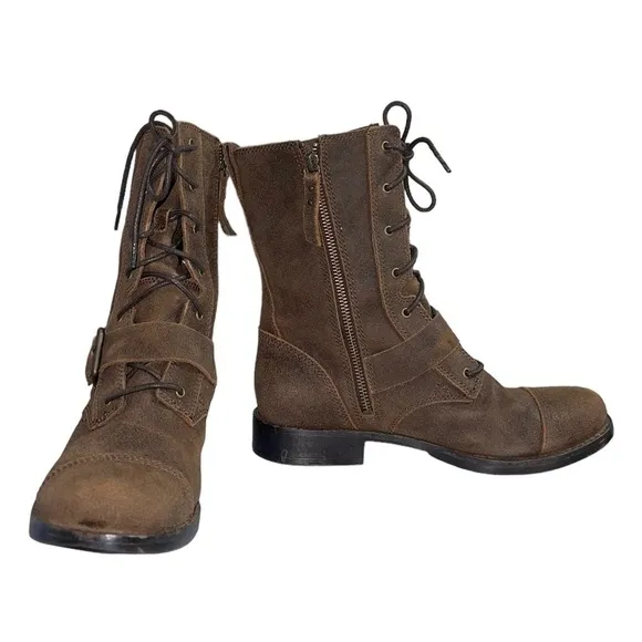 UGG Marela suede lace up combat boots in brown. Size 8 GUC